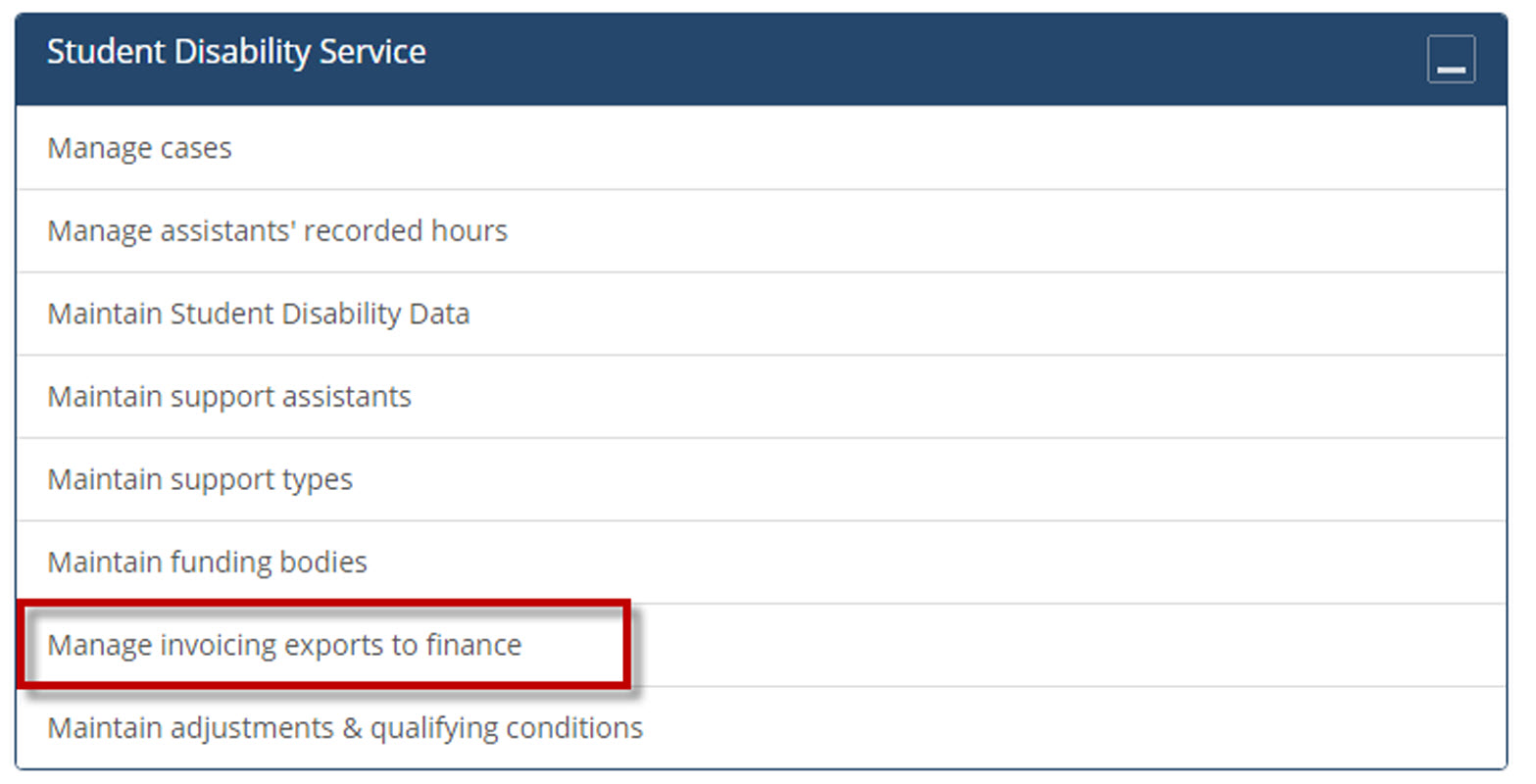 manage invoice exports to finance container SDS