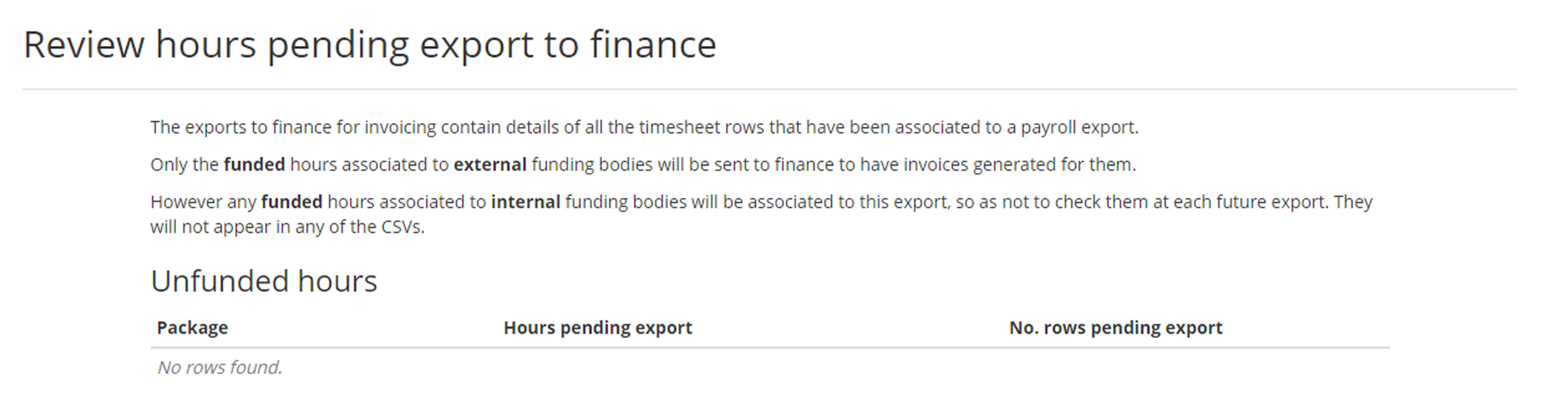 review hours export to finance text SDS