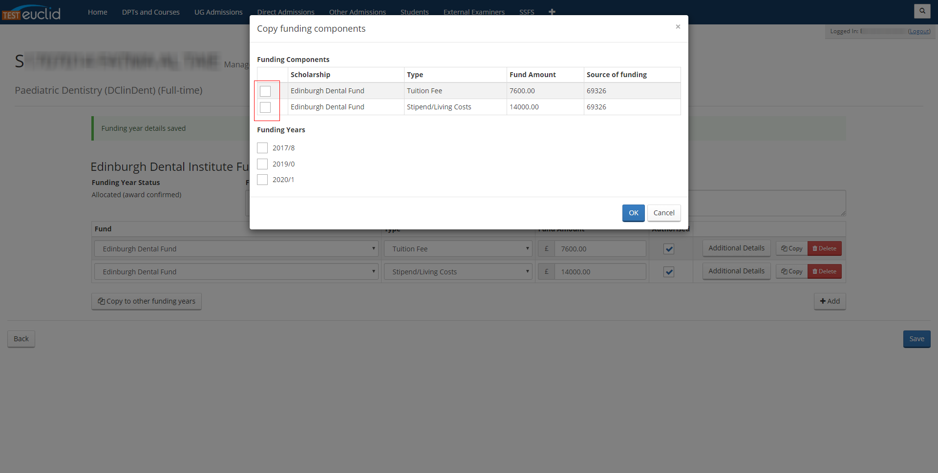 Select components to copy