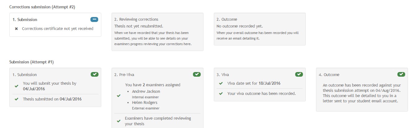 Image of Student Self serve MyEd channel displaying a correction to the thesis workflow for attempt 2