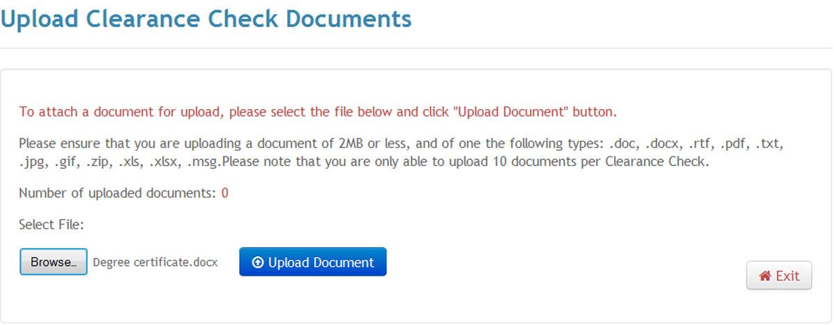 Document selected - awaiting upload image